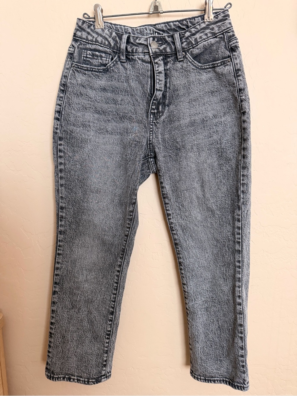 Time and Tru High-Rise Washed Black/Grey Mom Jeans